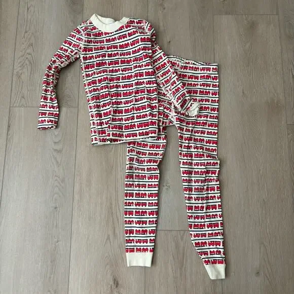 Hanna Andersson Kids Pajamas Train Red and White PJ Set 6/7 - Picture 1 of 5